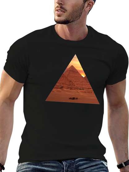 Egyptian Pyramid Triangle Graphic Tee - Black