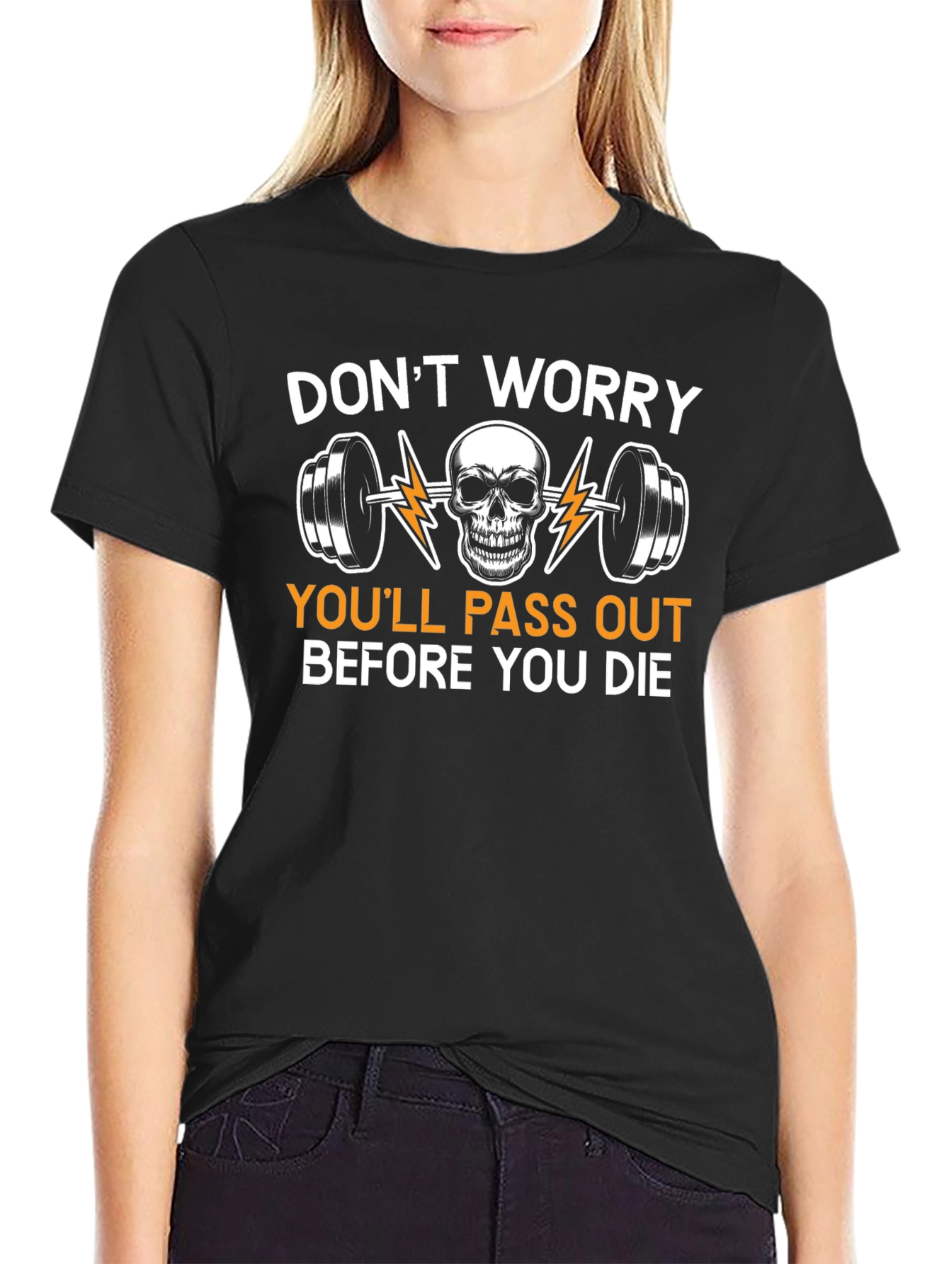 Dont Worry Skull Barbell Graphic Tee