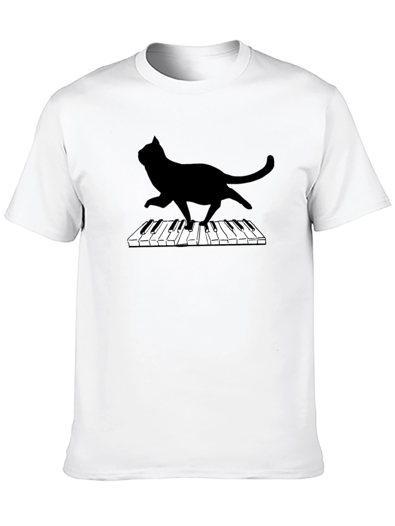 Cat Playing Piano Black Graphic Tee