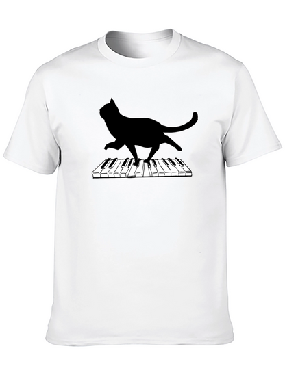 Cat Playing Piano Black Graphic Tee