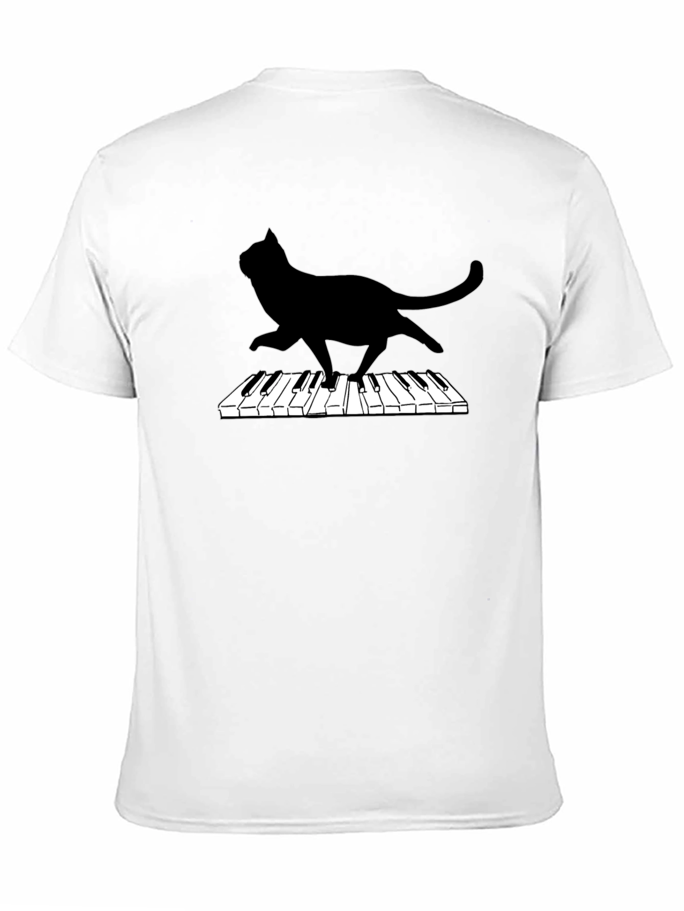 Cat Playing Piano Black Graphic Tee
