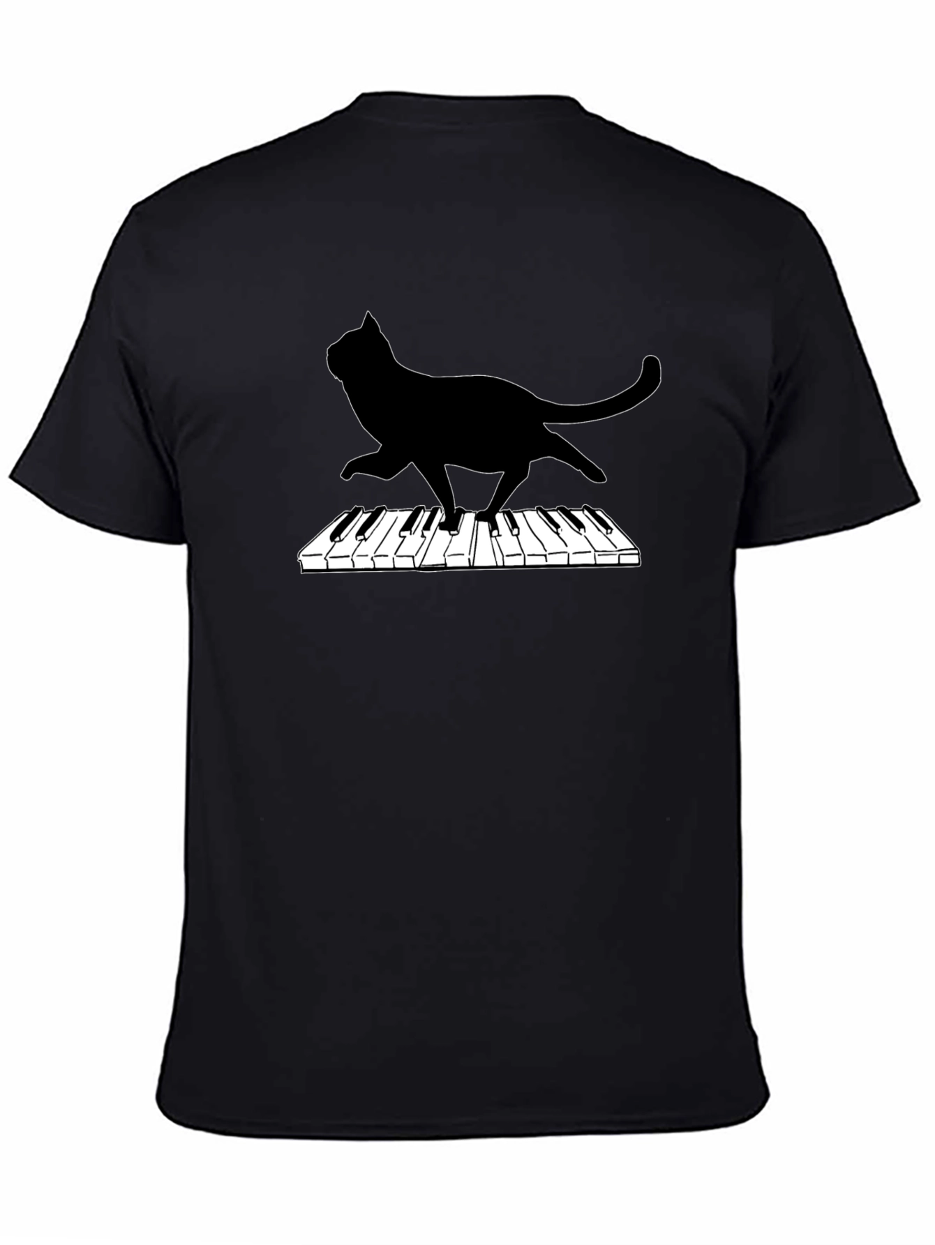 Cat Playing Piano Black Graphic Tee
