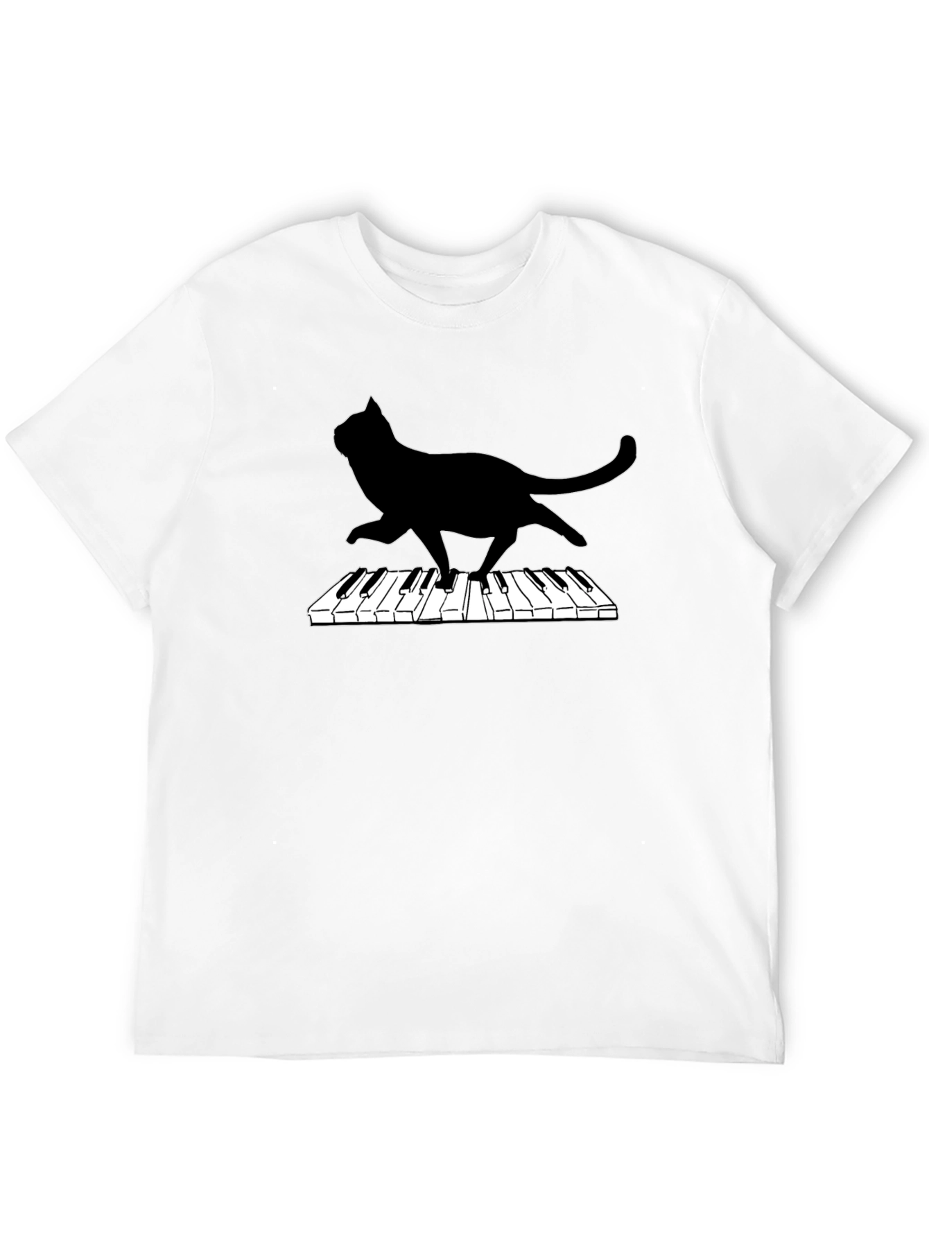 Cat Playing Piano Black Graphic Tee