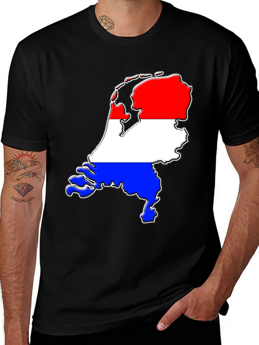 Netherlands Flag Map Graphic Tee - Black Cotton Blend T-Shirt