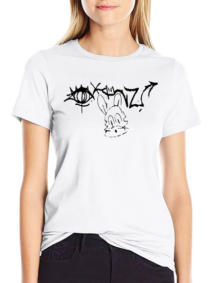 Graphic Print Black T-Shirt - Eye & Rabbit Design