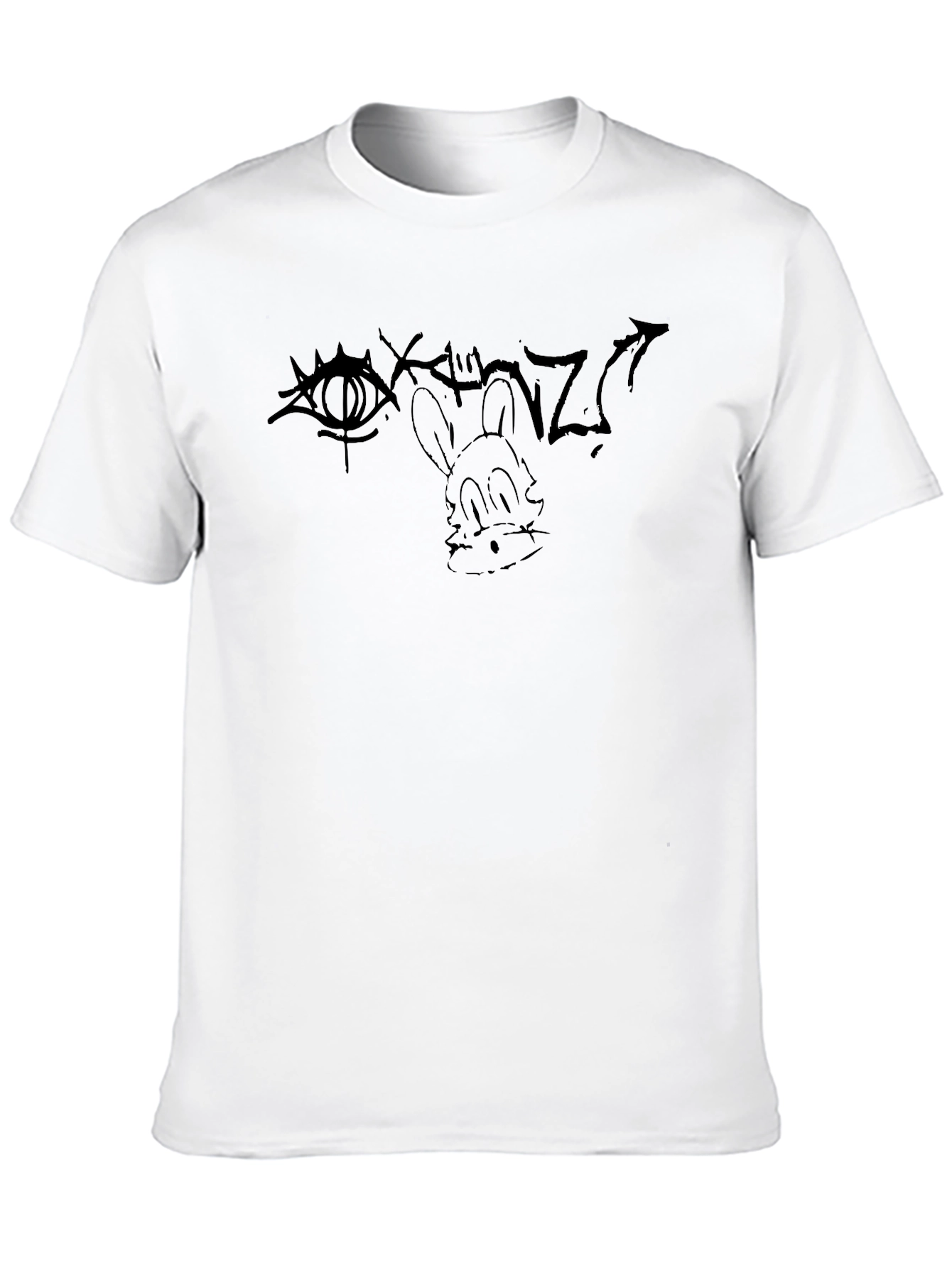 Graphic Print Black T-Shirt - Eye & Rabbit Design