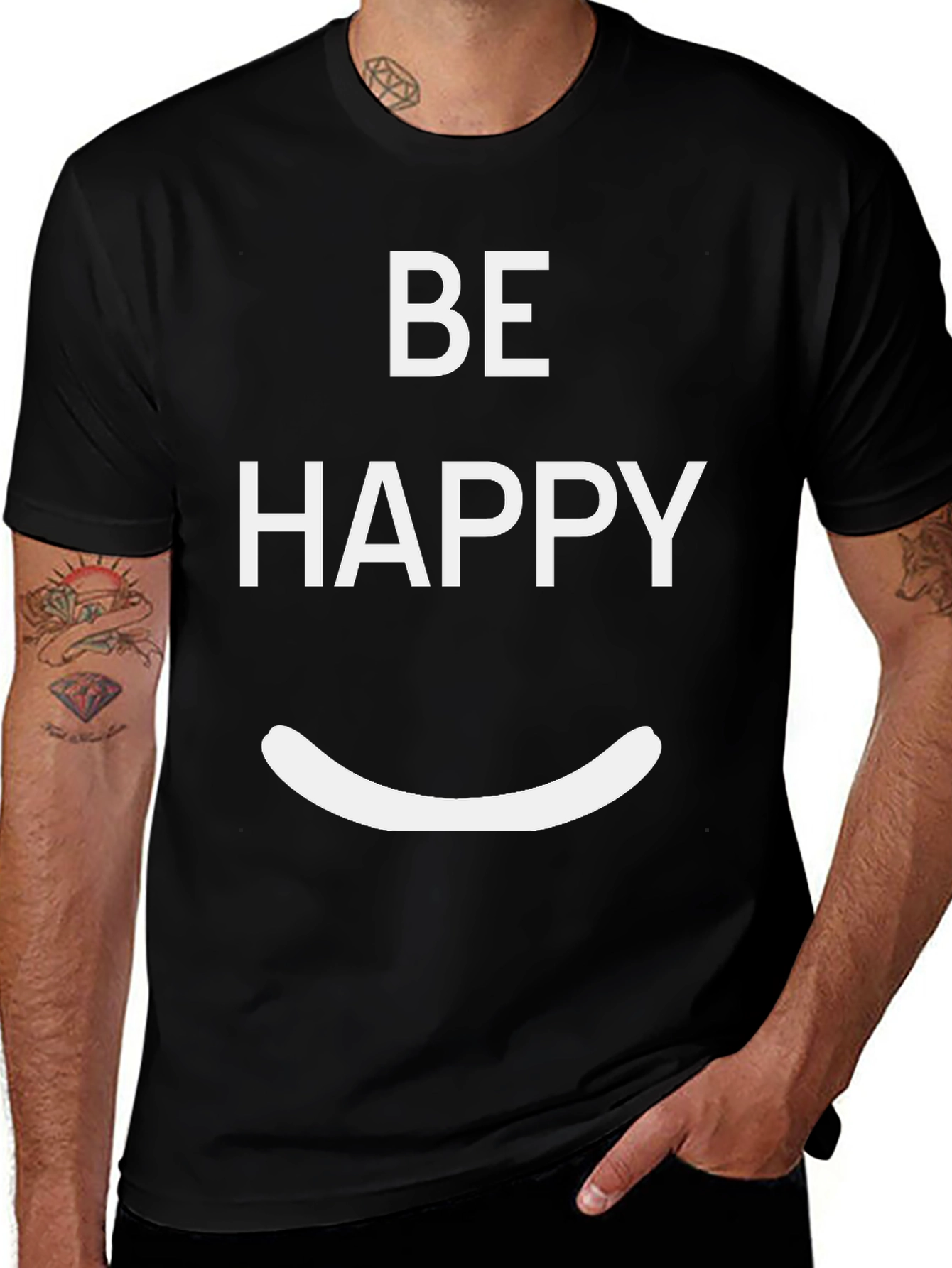 Be Happy Graphic Tee - Black Casual T-Shirt
