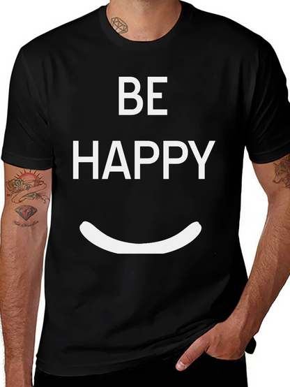 Be Happy Graphic Tee - Black Casual T-Shirt