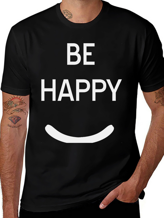 Be Happy Graphic Tee - Black Casual T-Shirt