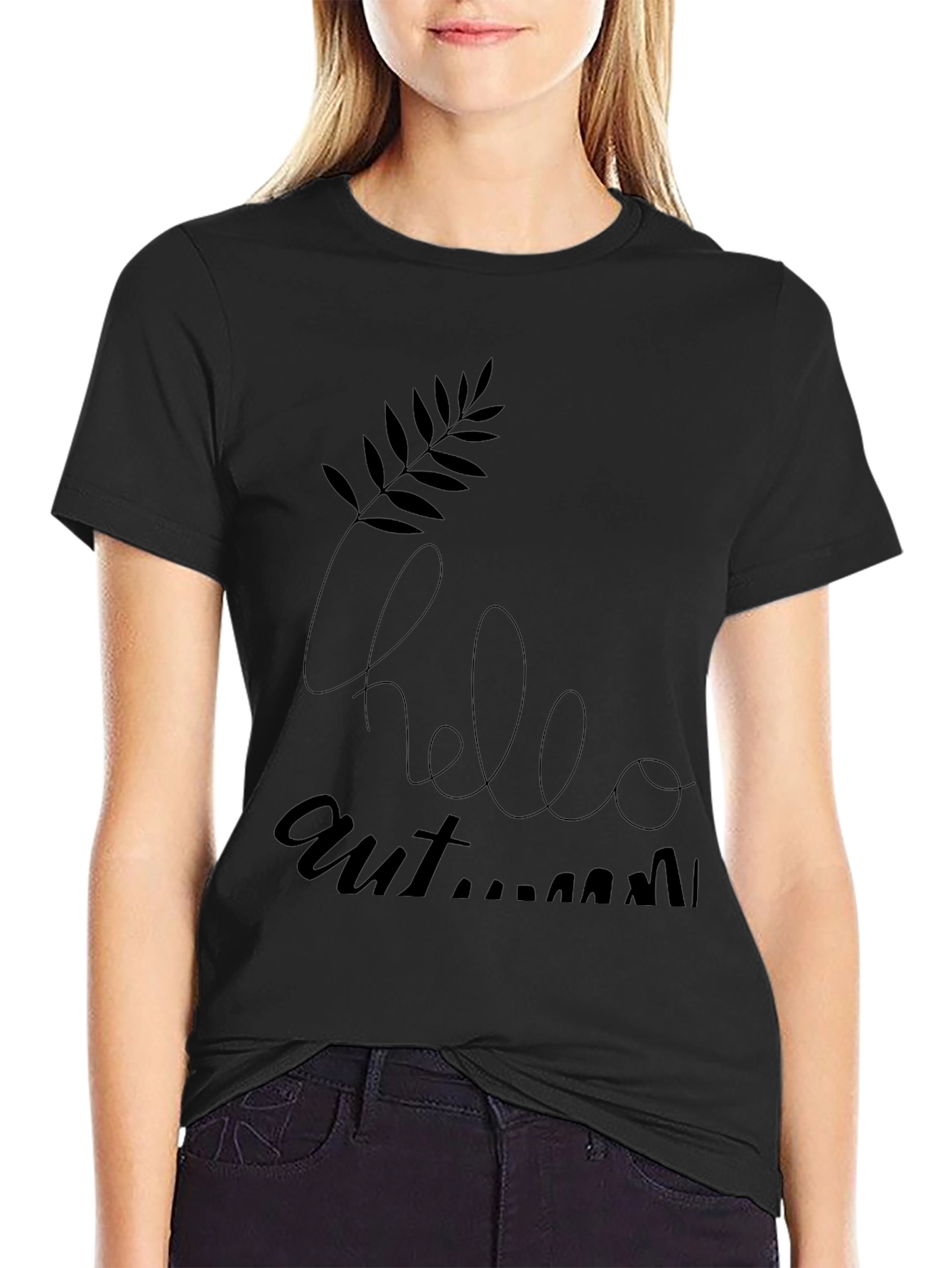 Hello Autumn Graphic Black T-Shirt