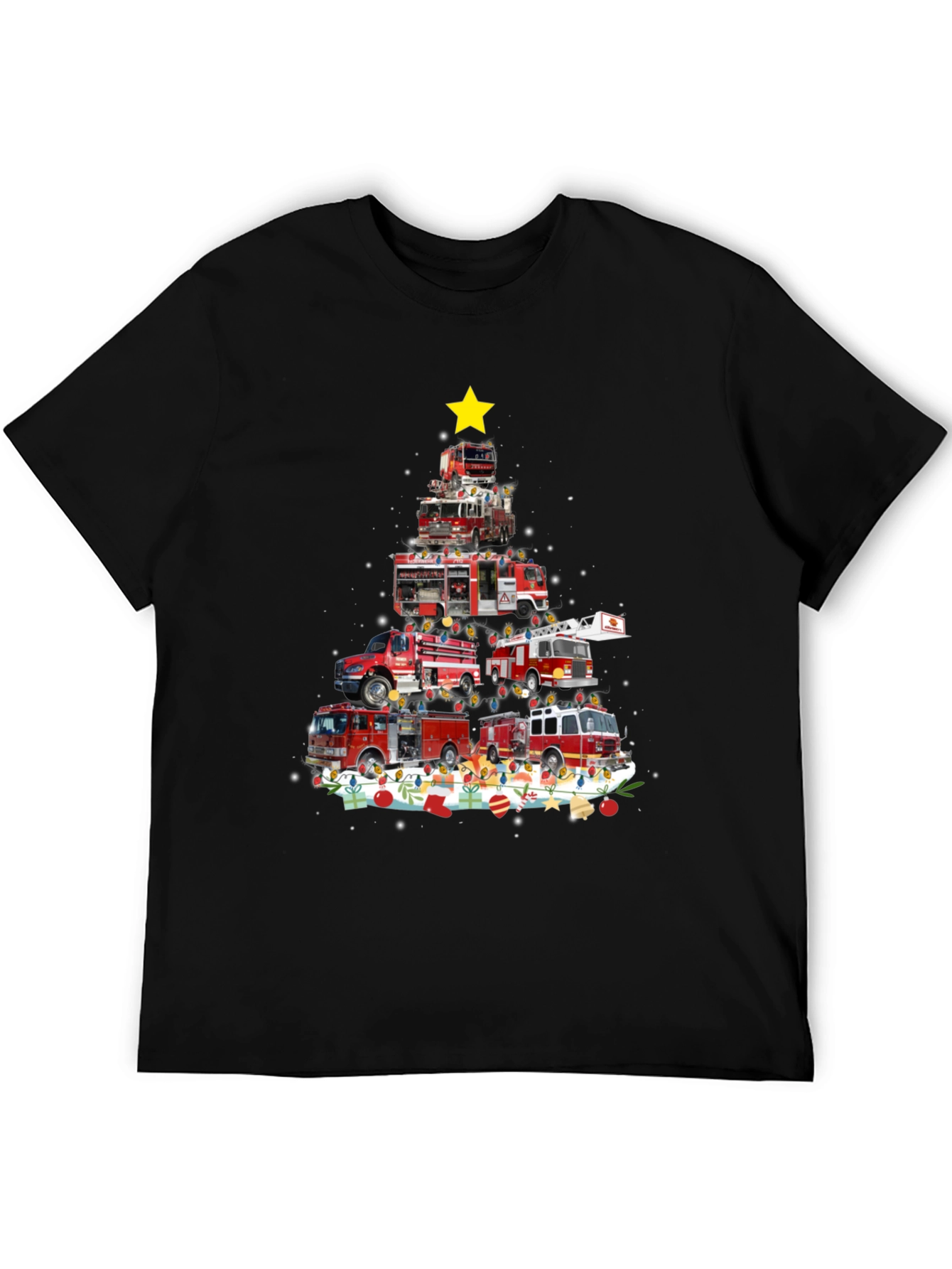 Firetruck Christmas Tree T-Shirt - Holiday Firefighter Tee