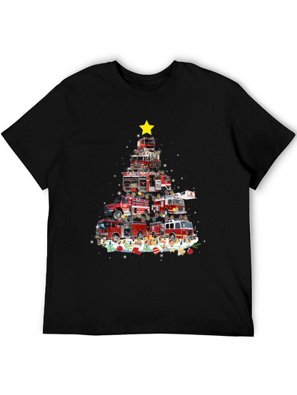 Firetruck Christmas Tree T-Shirt - Holiday Firefighter Tee