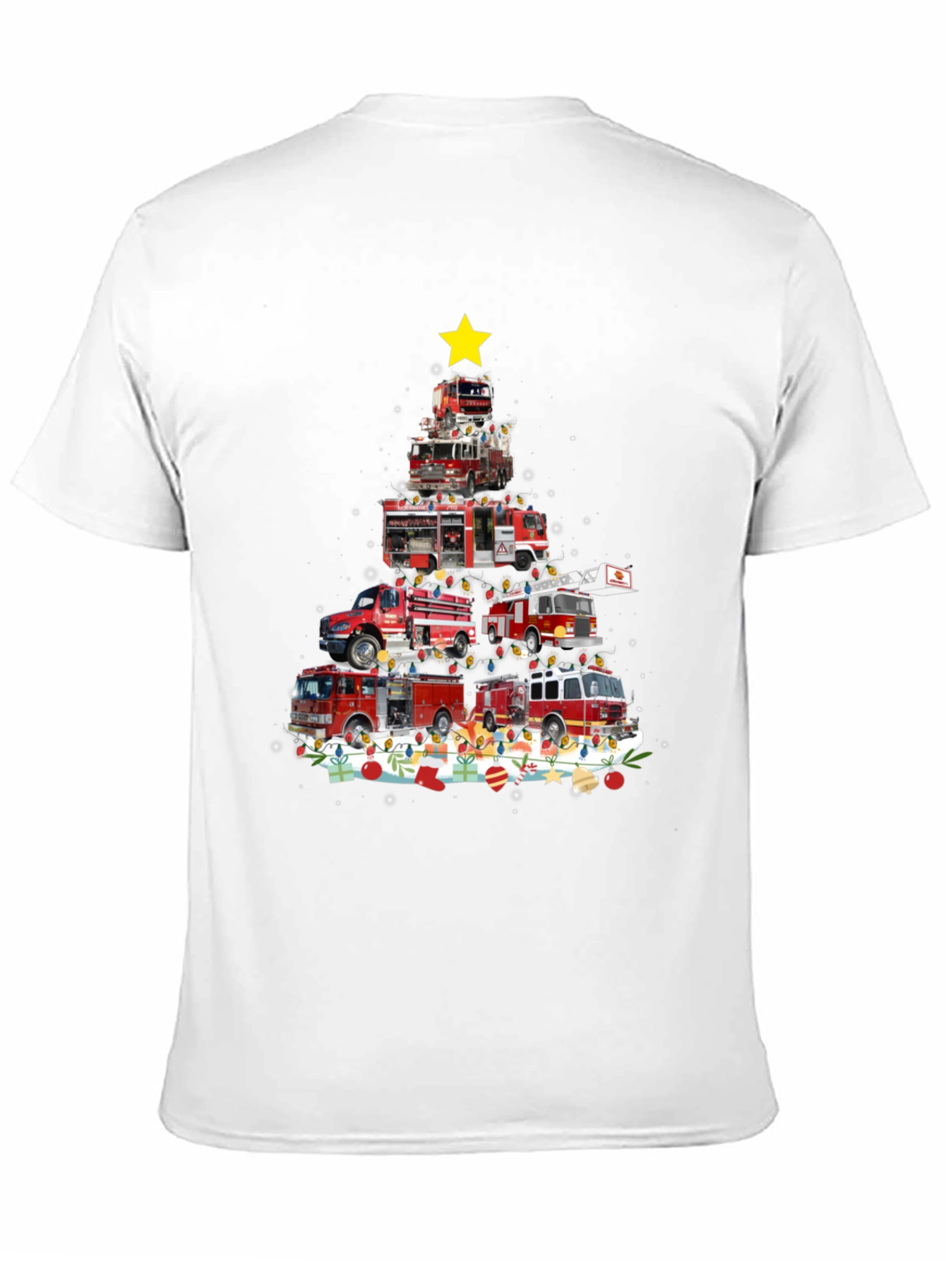 Firetruck Christmas Tree T-Shirt - Holiday Firefighter Tee