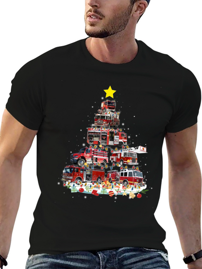 Firetruck Christmas Tree T-Shirt - Holiday Firefighter Tee