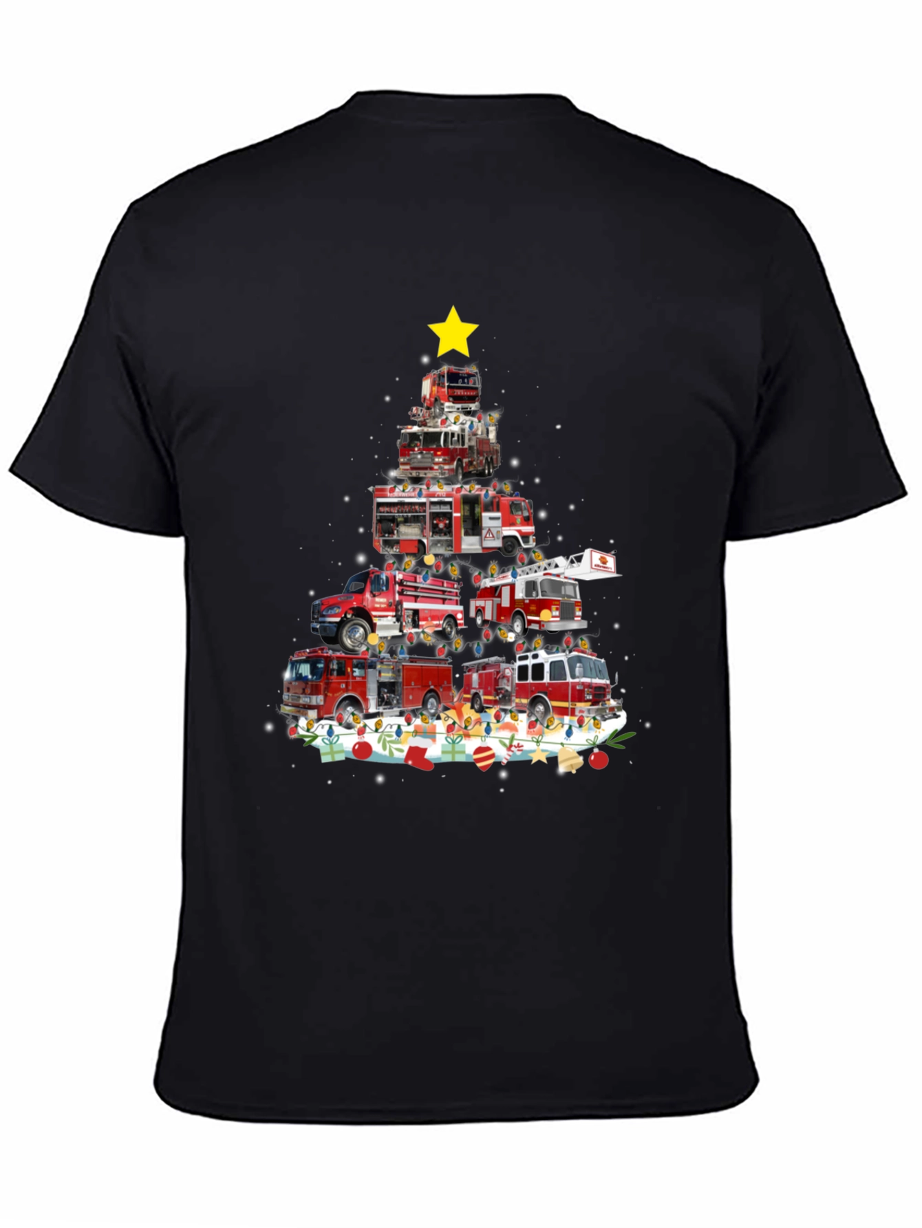 Firetruck Christmas Tree T-Shirt - Holiday Firefighter Tee