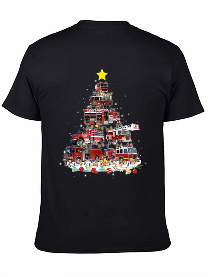 Firetruck Christmas Tree T-Shirt - Holiday Firefighter Tee