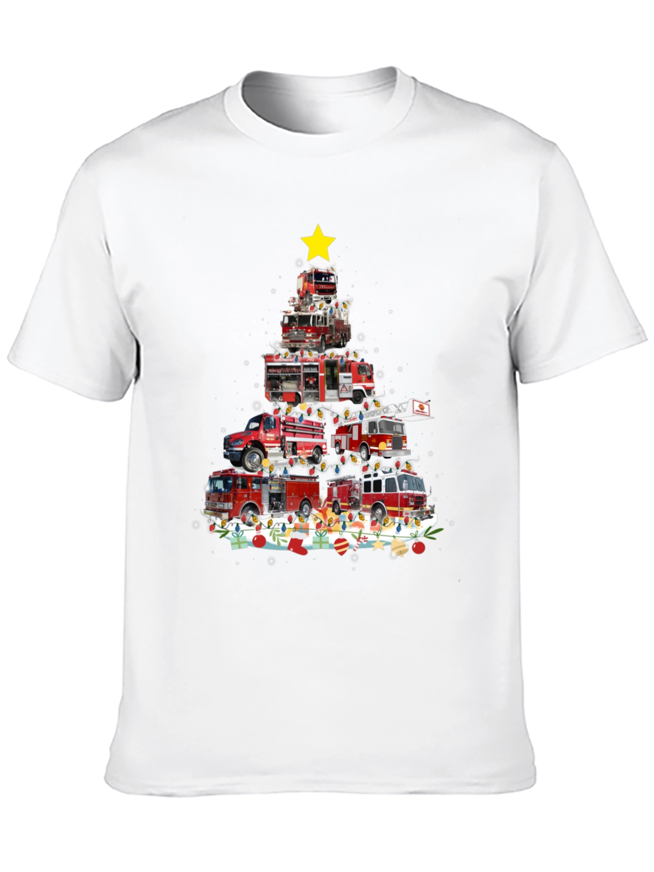 Firetruck Christmas Tree T-Shirt - Holiday Firefighter Tee