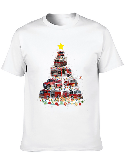 Firetruck Christmas Tree T-Shirt - Holiday Firefighter Tee