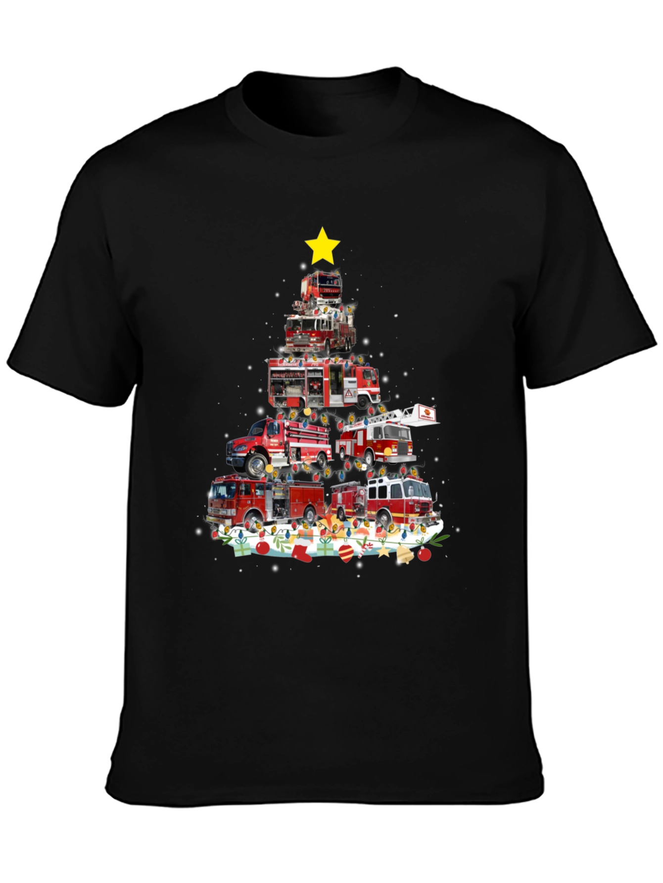 Firetruck Christmas Tree T-Shirt - Holiday Firefighter Tee