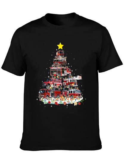 Firetruck Christmas Tree T-Shirt - Holiday Firefighter Tee
