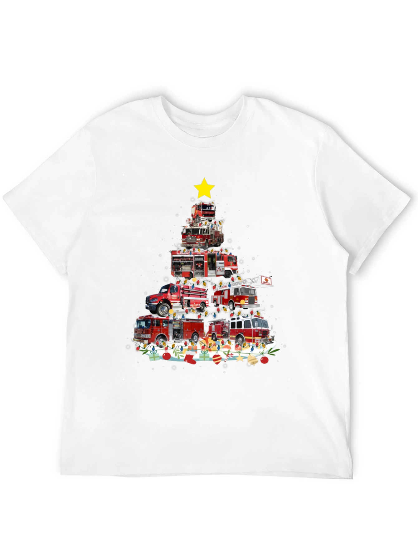Firetruck Christmas Tree T-Shirt - Holiday Firefighter Tee