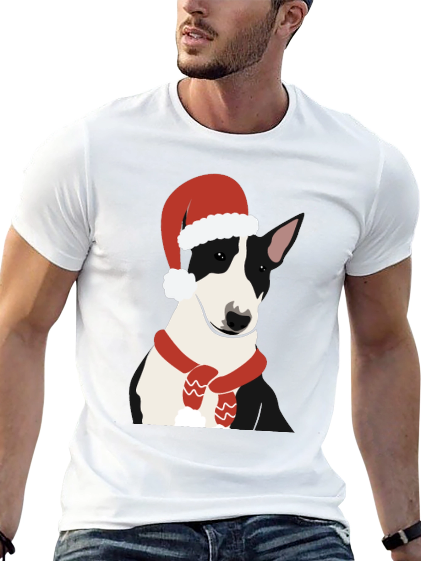 Bull Terrier Santa T-Shirt - Festive Dog Tee
