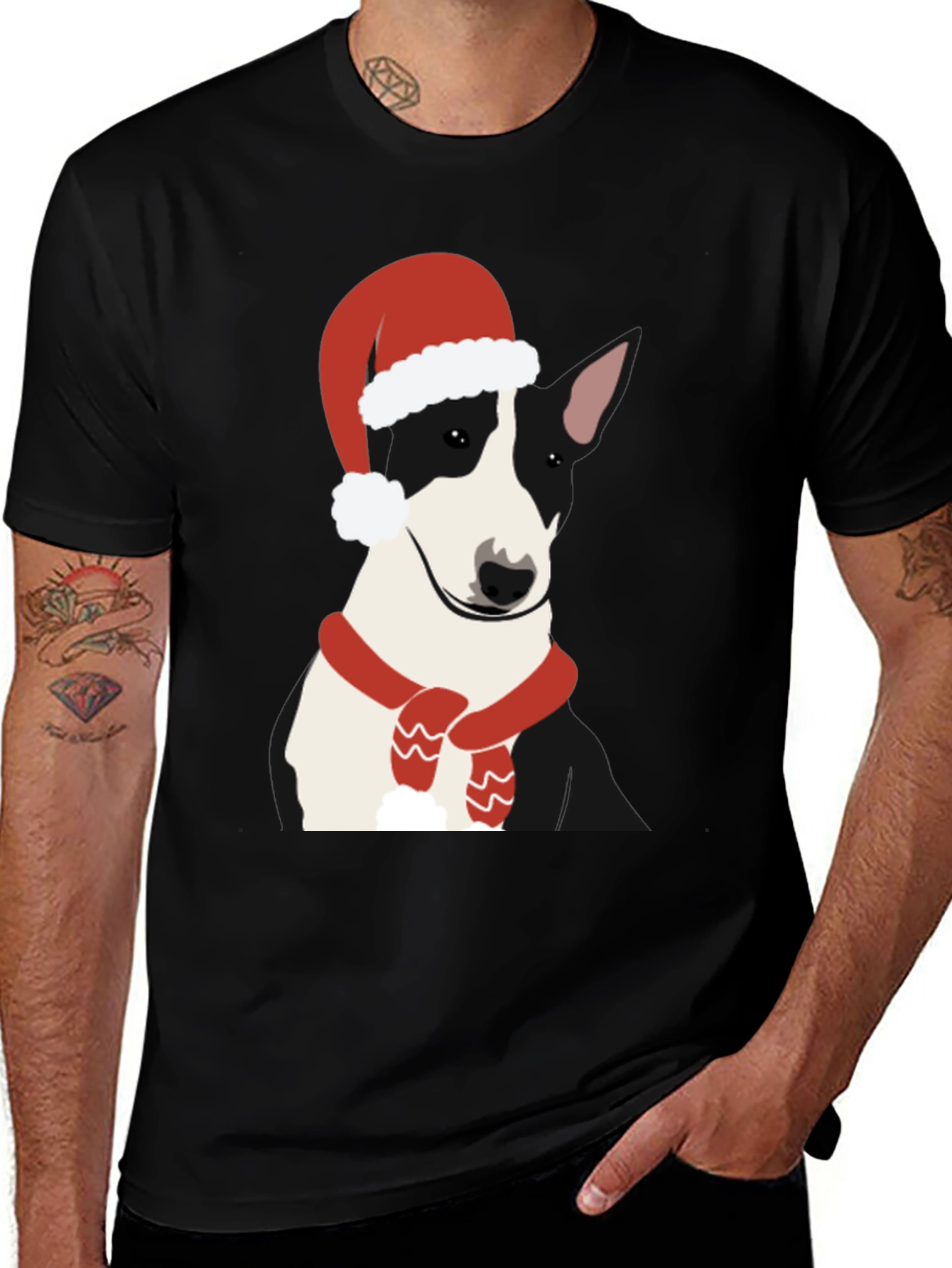 Bull Terrier Santa T-Shirt - Festive Dog Tee