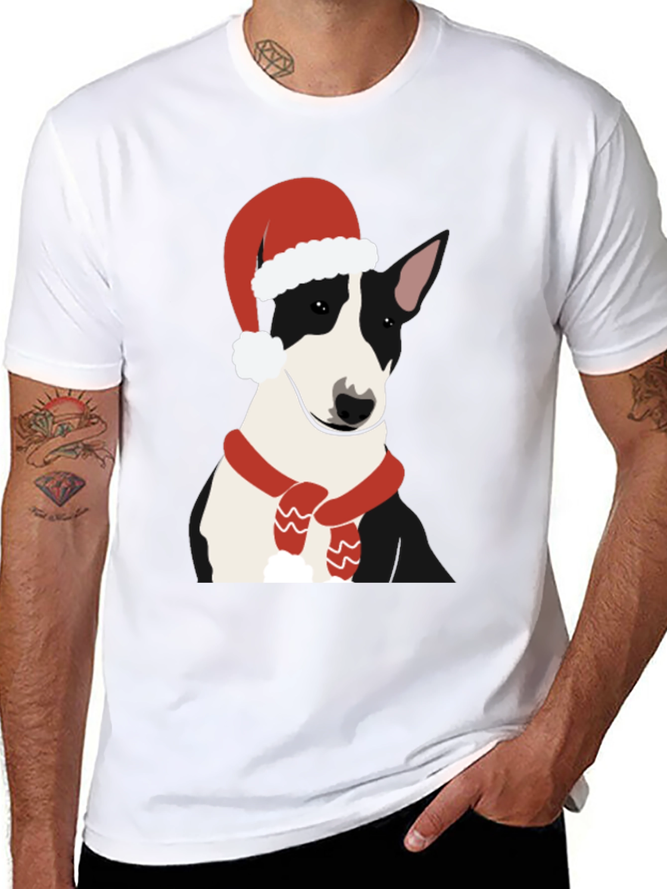Bull Terrier Santa T-Shirt - Festive Dog Tee