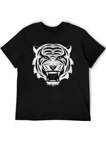 White Tiger Graphic Print Black T-Shirt