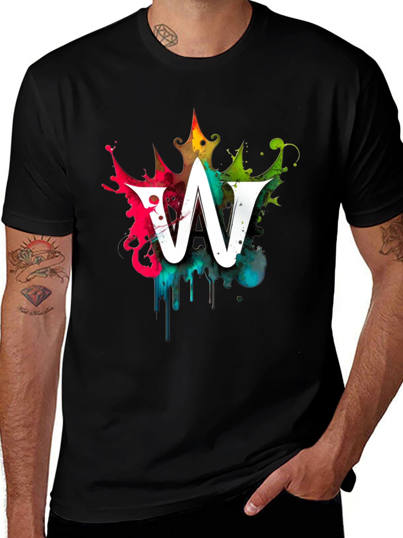 Graffiti Letter W Mens Black Graphic T-Shirt