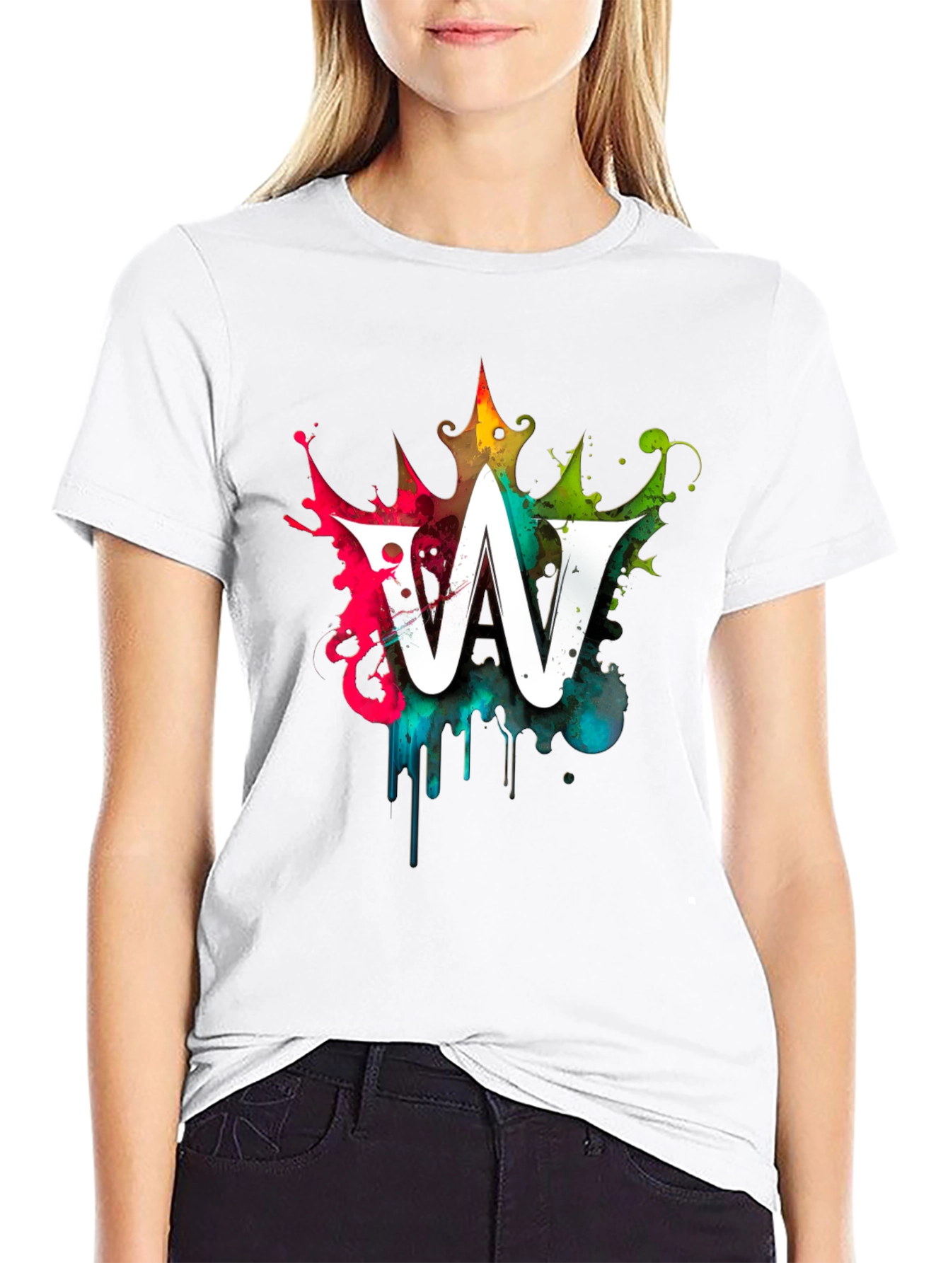Graffiti Letter W Mens Black Graphic T-Shirt