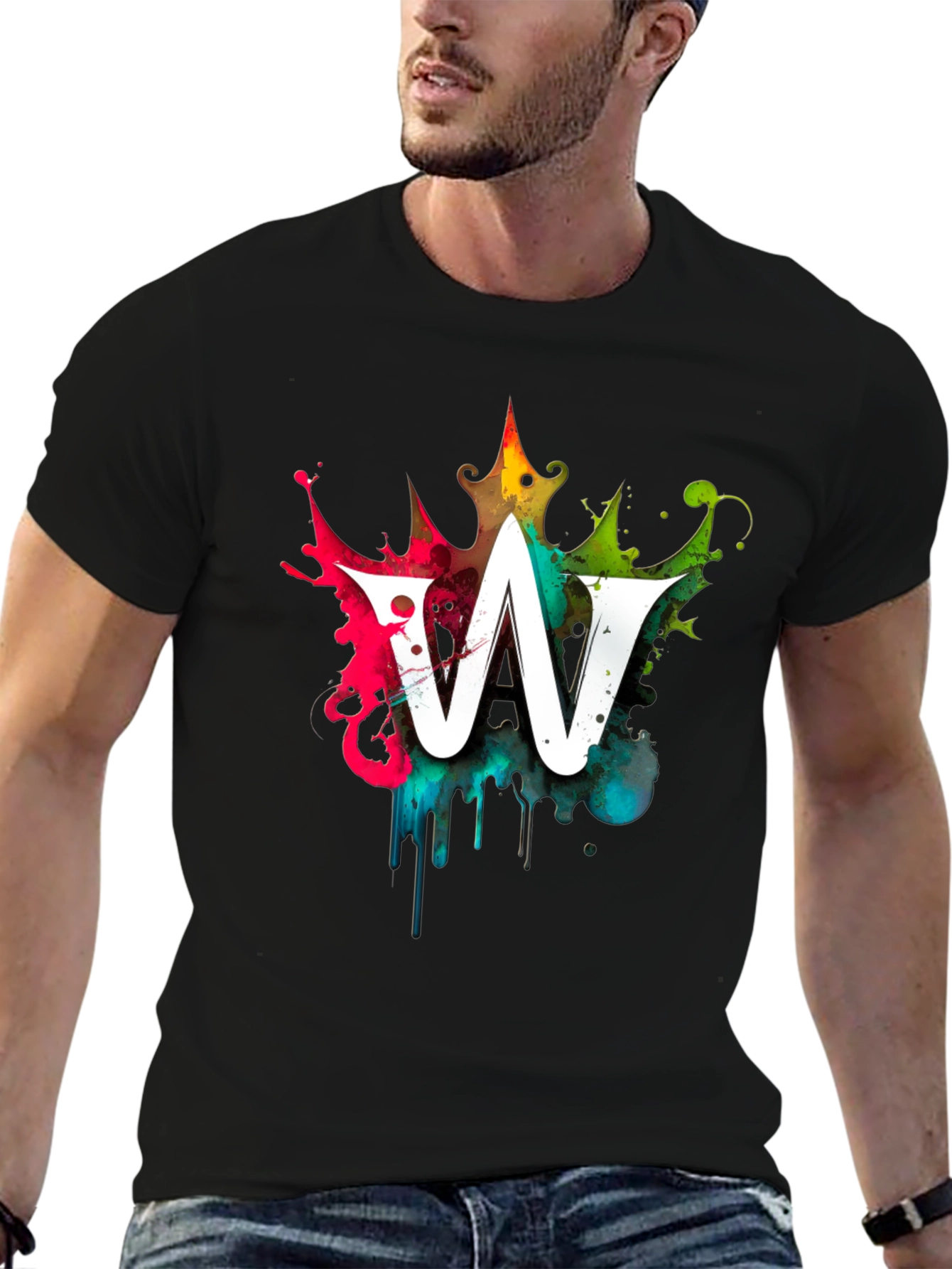 Graffiti Letter W Mens Black Graphic T-Shirt