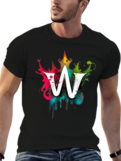 Graffiti Letter W Mens Black Graphic T-Shirt