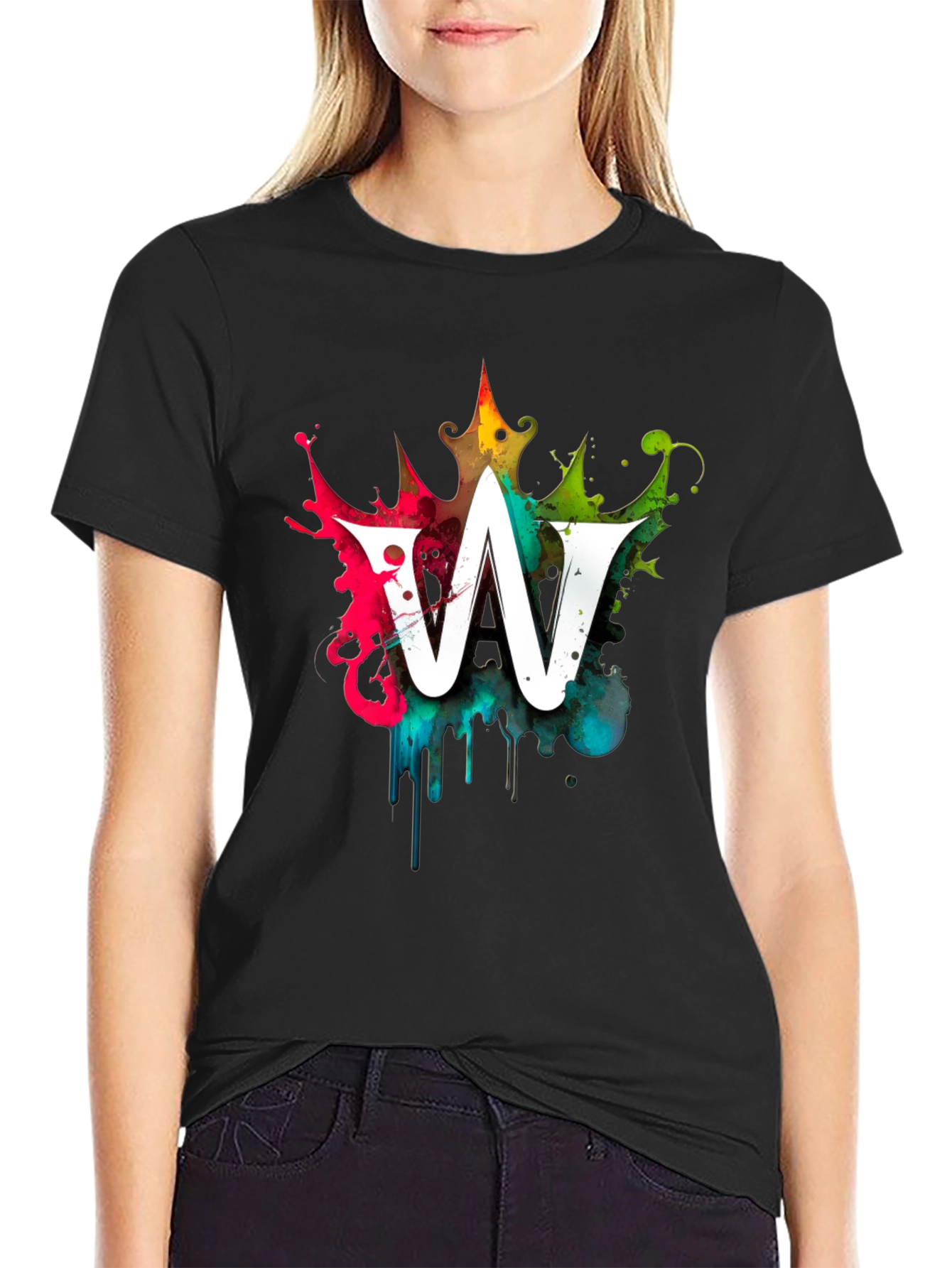 Graffiti Letter W Mens Black Graphic T-Shirt