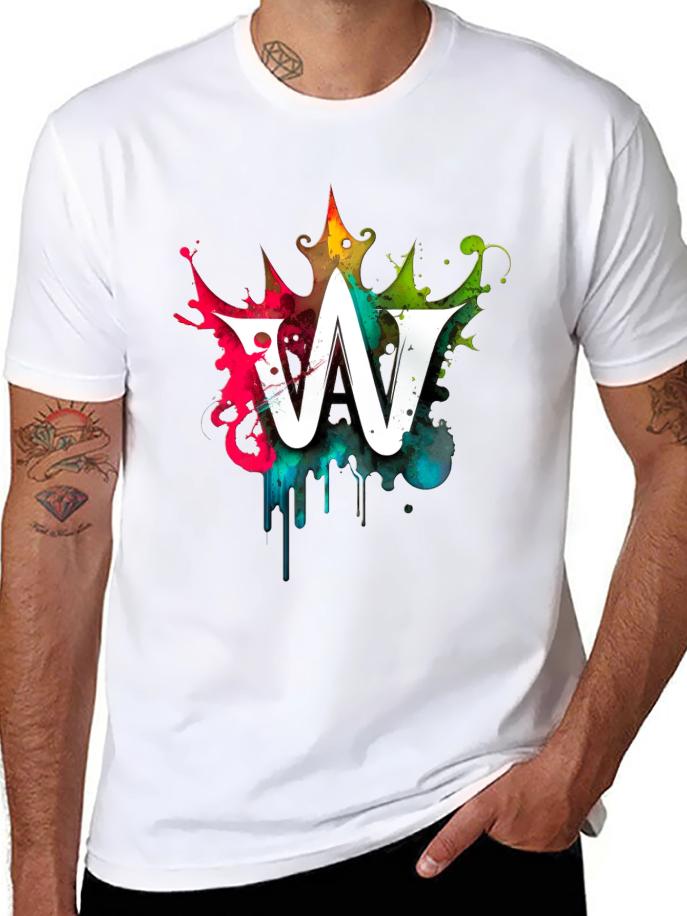 Graffiti Letter W Mens Black Graphic T-Shirt