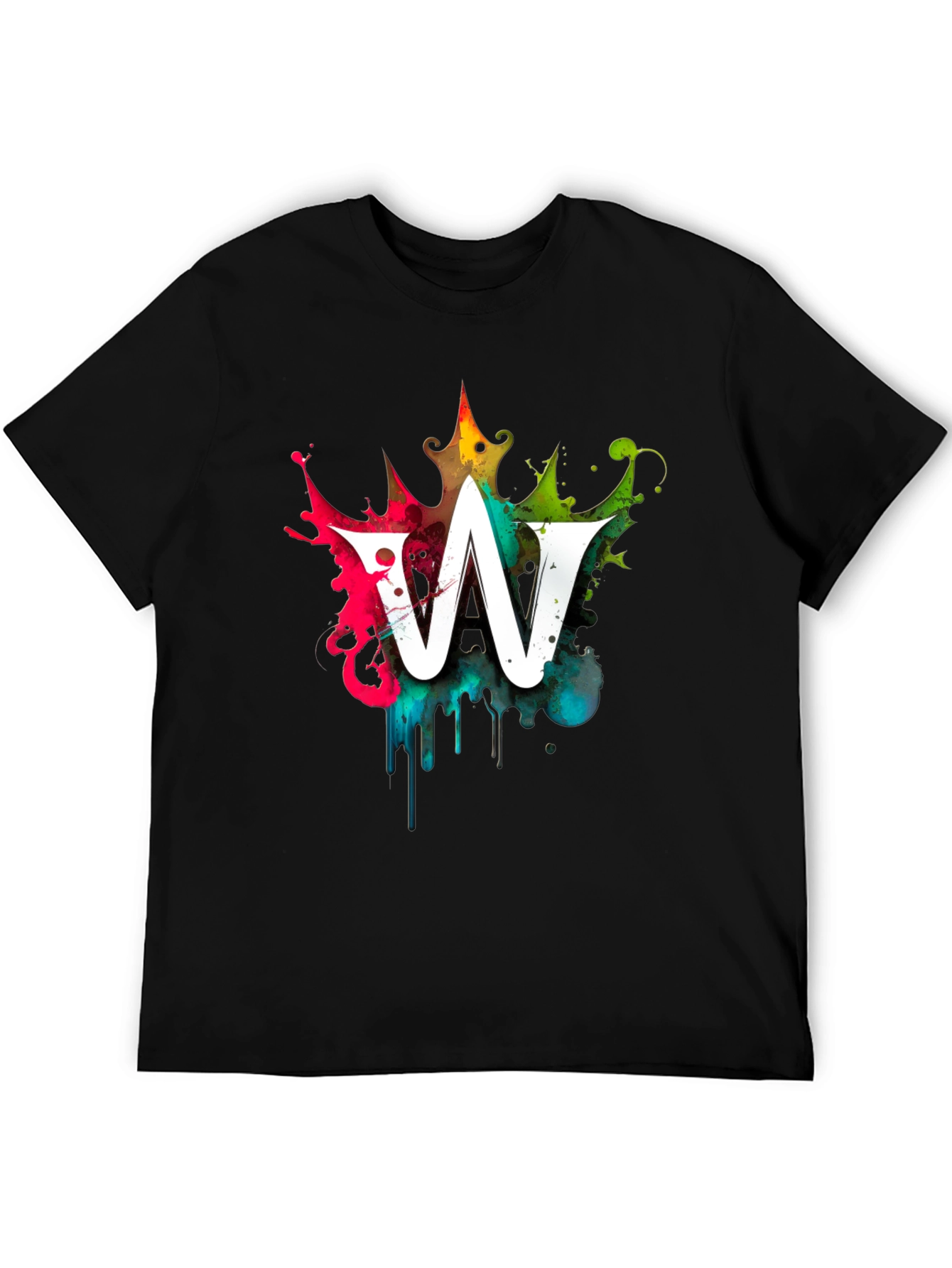 Graffiti Letter W Mens Black Graphic T-Shirt