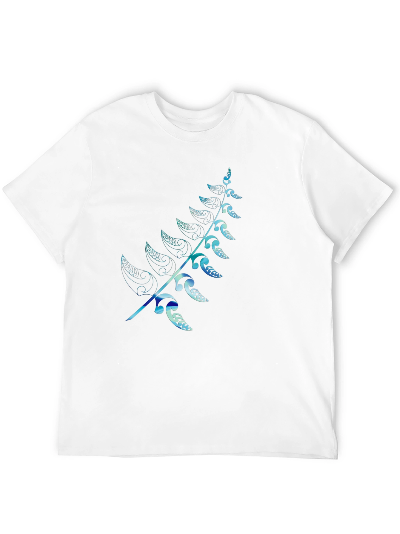 Mens Black T-Shirt with Blue Fern Design