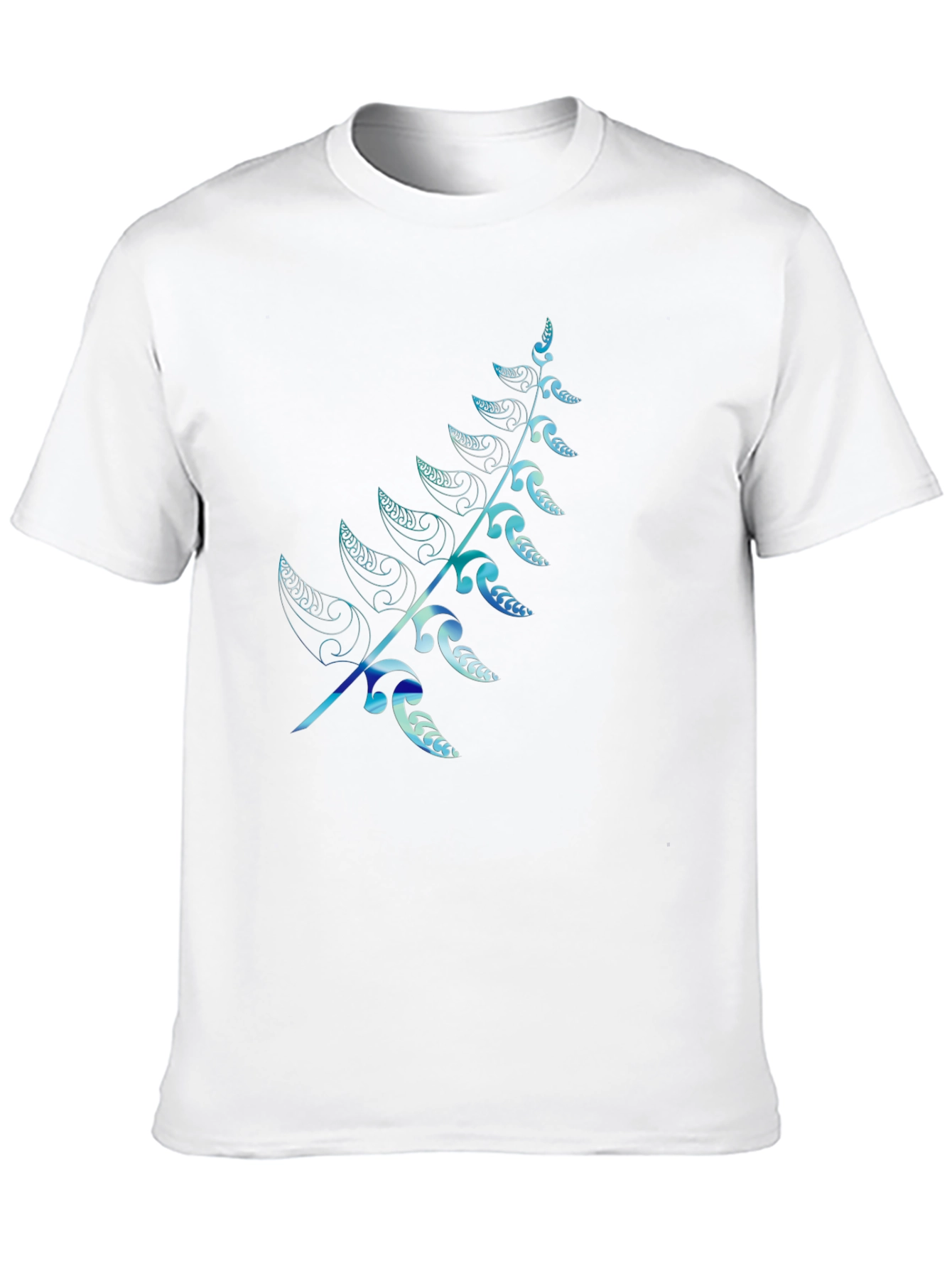 Mens Black T-Shirt with Blue Fern Design