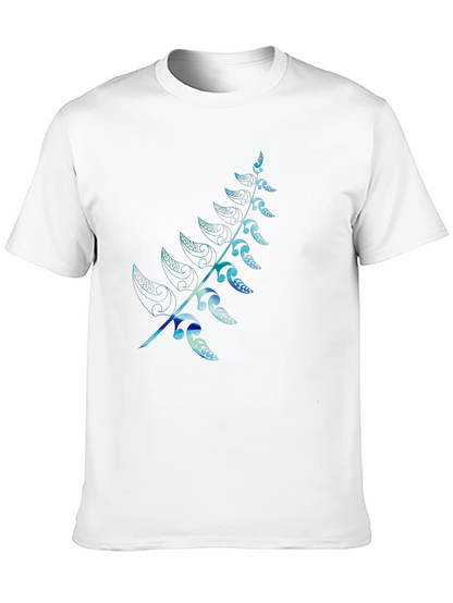Mens Black T-Shirt with Blue Fern Design