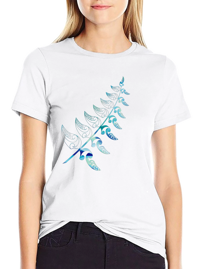 Mens Black T-Shirt with Blue Fern Design