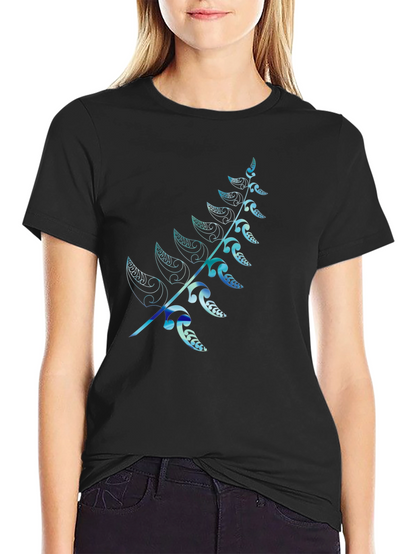 Mens Black T-Shirt with Blue Fern Design