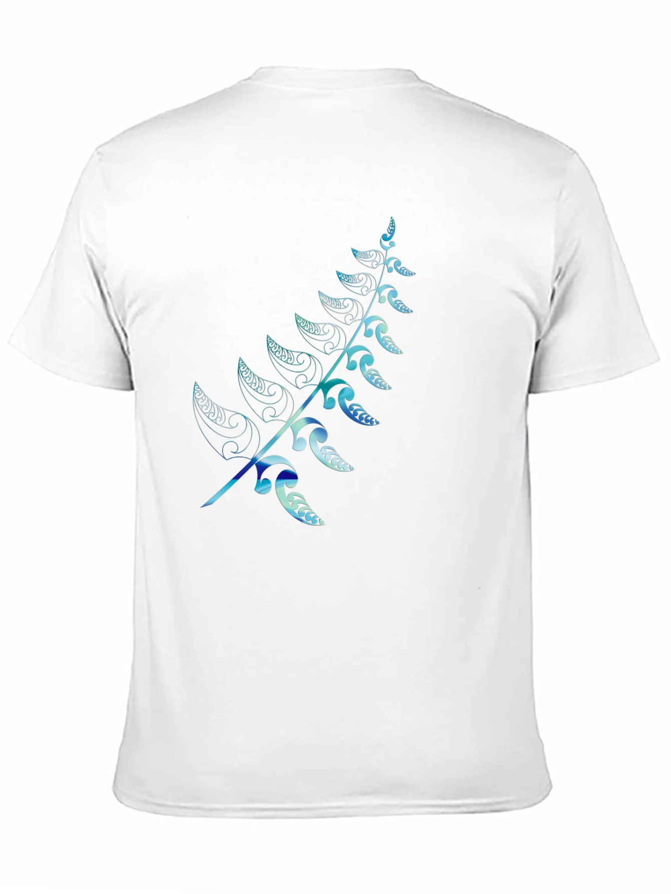 Mens Black T-Shirt with Blue Fern Design