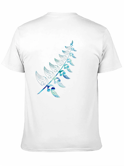 Mens Black T-Shirt with Blue Fern Design