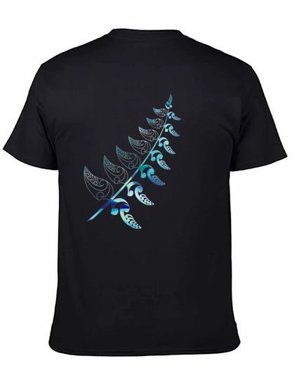 Mens Black T-Shirt with Blue Fern Design