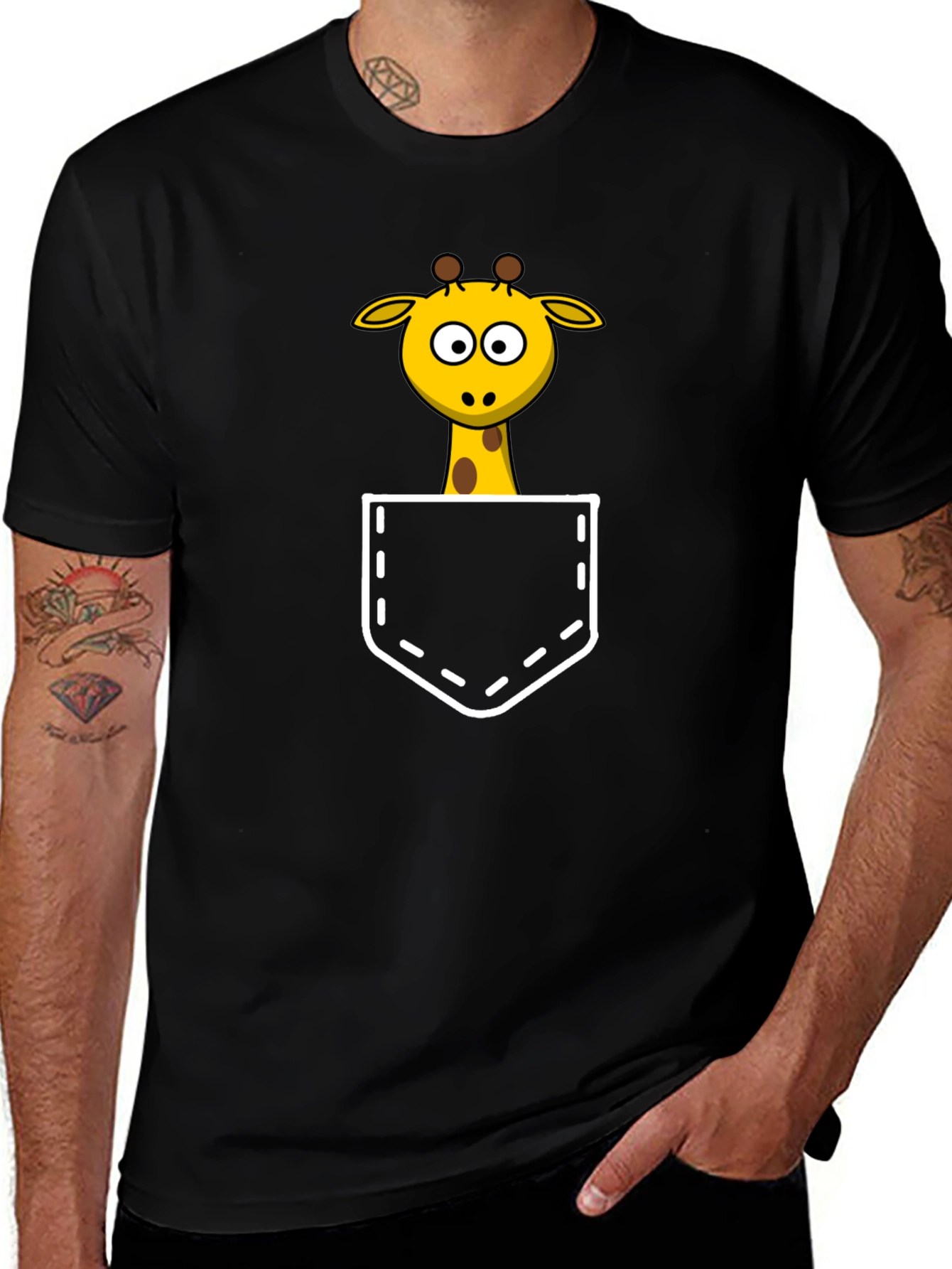 Giraffe Pocket T-Shirt - Fun Animal Tee