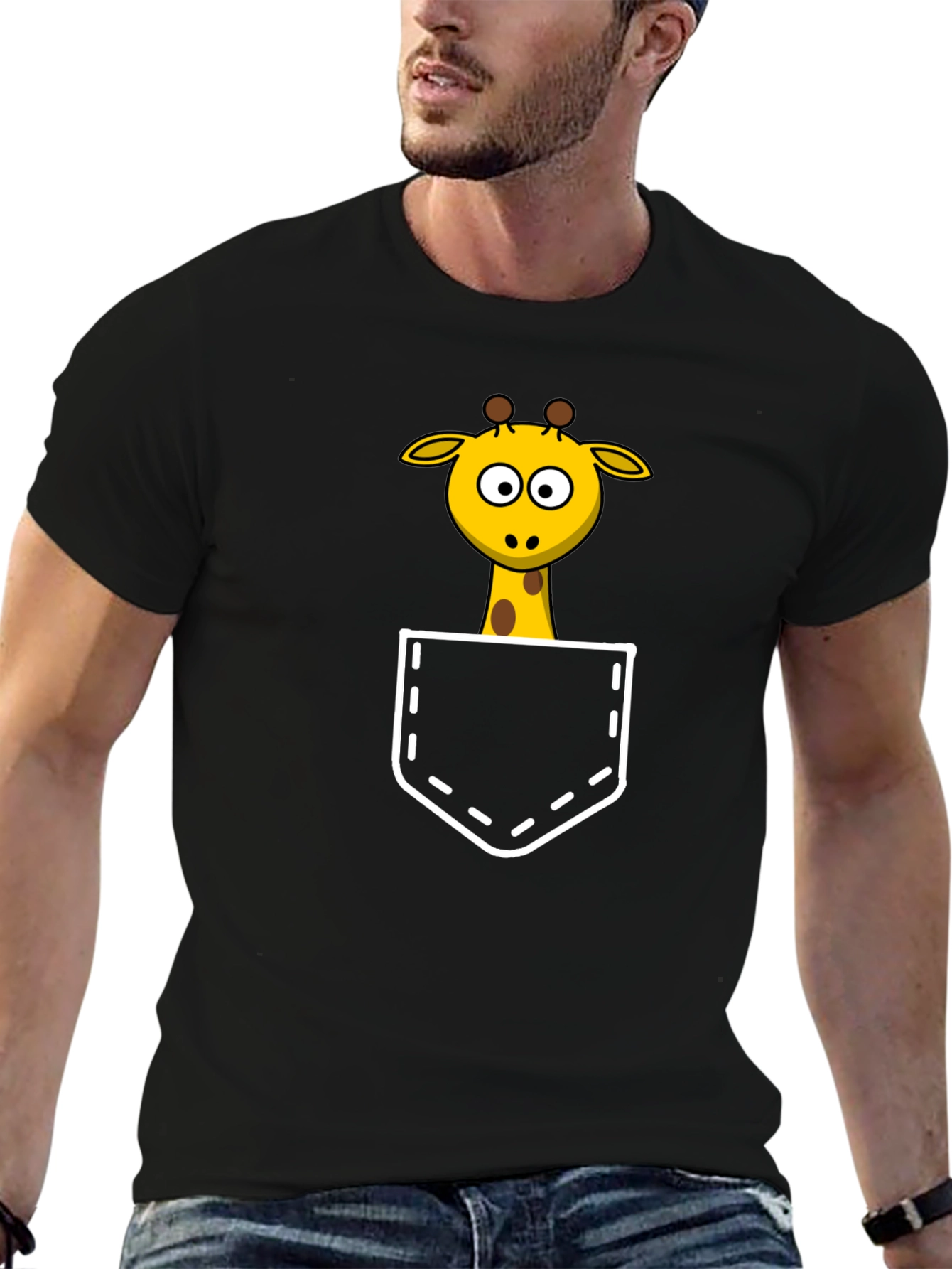 Giraffe Pocket T-Shirt - Fun Animal Tee