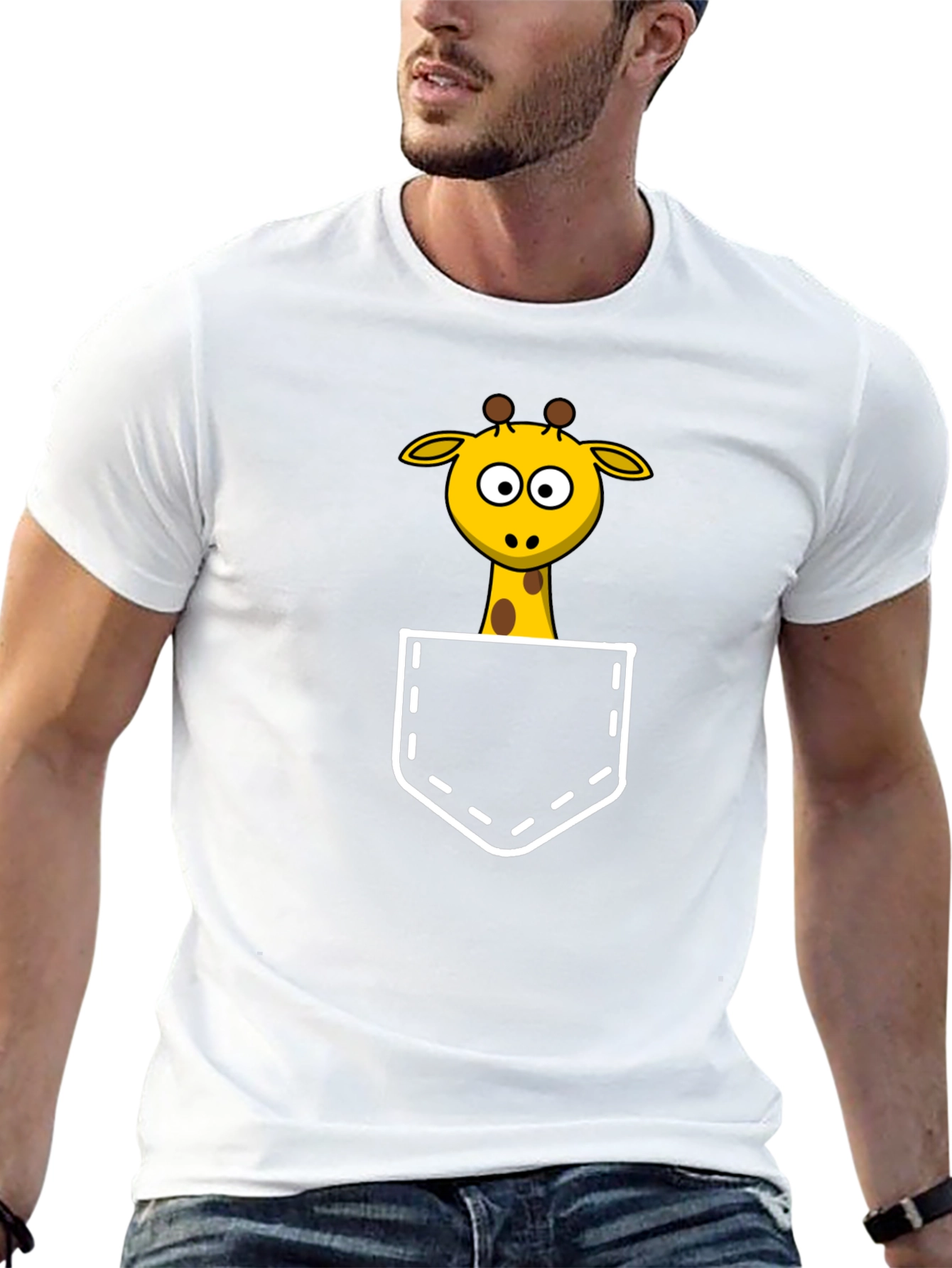 Giraffe Pocket T-Shirt - Fun Animal Tee