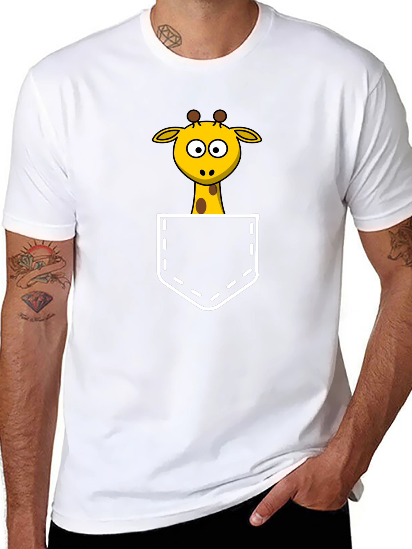 Giraffe Pocket T-Shirt - Fun Animal Tee
