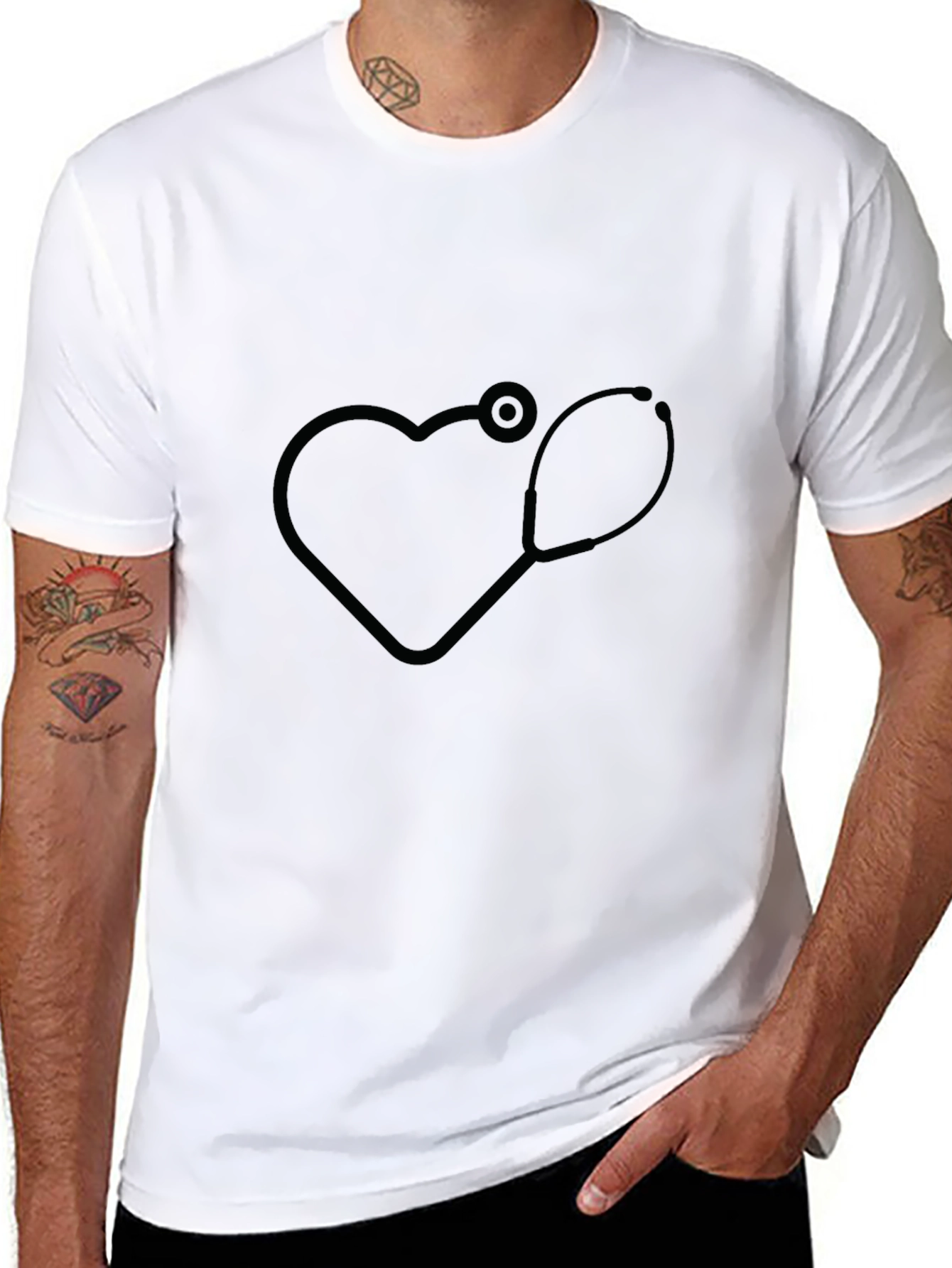 Heartbeat Stethoscope Graphic T-Shirt - Black