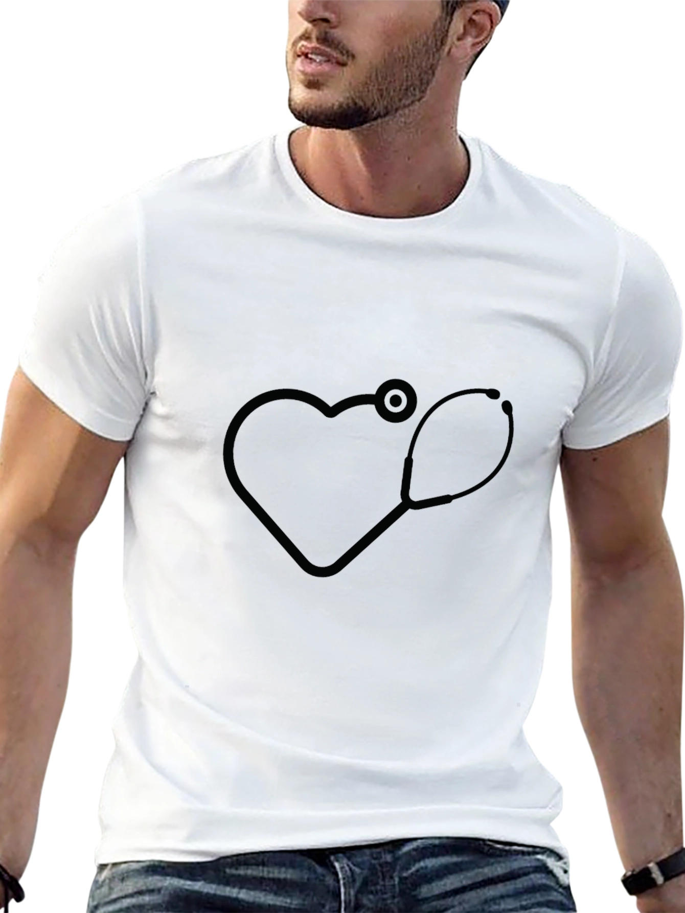 Heartbeat Stethoscope Graphic T-Shirt - Black